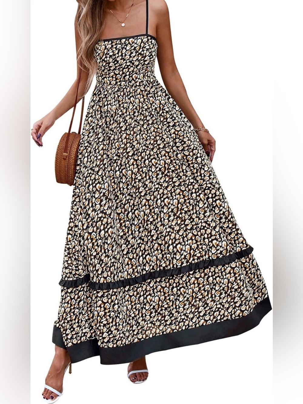 PrettyGarden Women’s Leopard Print Smocked Maxi Dress Size Small New With Tags